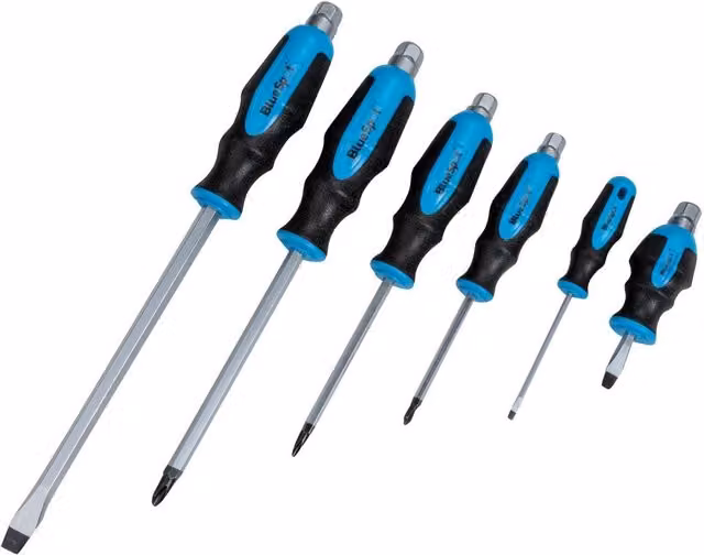 Bluespot Tools 6 Piece Hex Bolster Screwdriver Set in Blue and Multicolour, Chrome Vanadium Steel