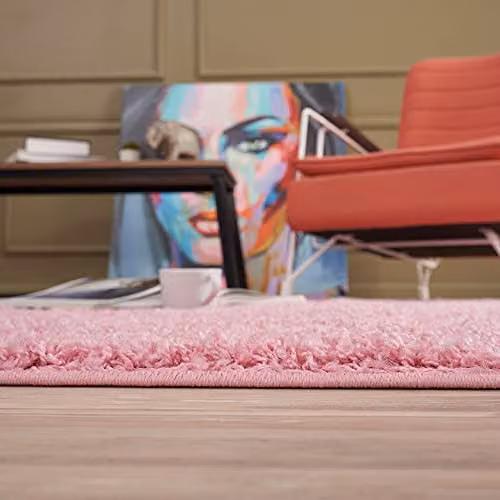 THE RUGS Pink Shaggy Soft Square Rug for Living Room and Bedroom, W/D/H: 120 x 120 x 3 cm – 2