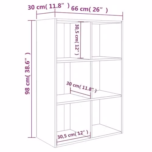 vidaXL Grey Sonoma Book Cabinet and Sideboard in Engineered Wood, W: 66 cm, D: 30 cm, H: 98 cm – 3