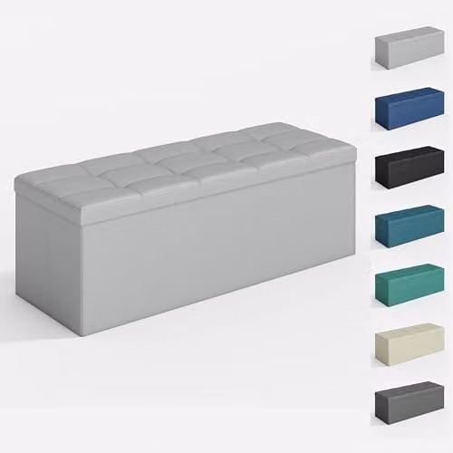 MCC Direct Foldable Upholstered Storage Ottoman Bench in Grey, W/D/H: 110 x 36 x 36 cm