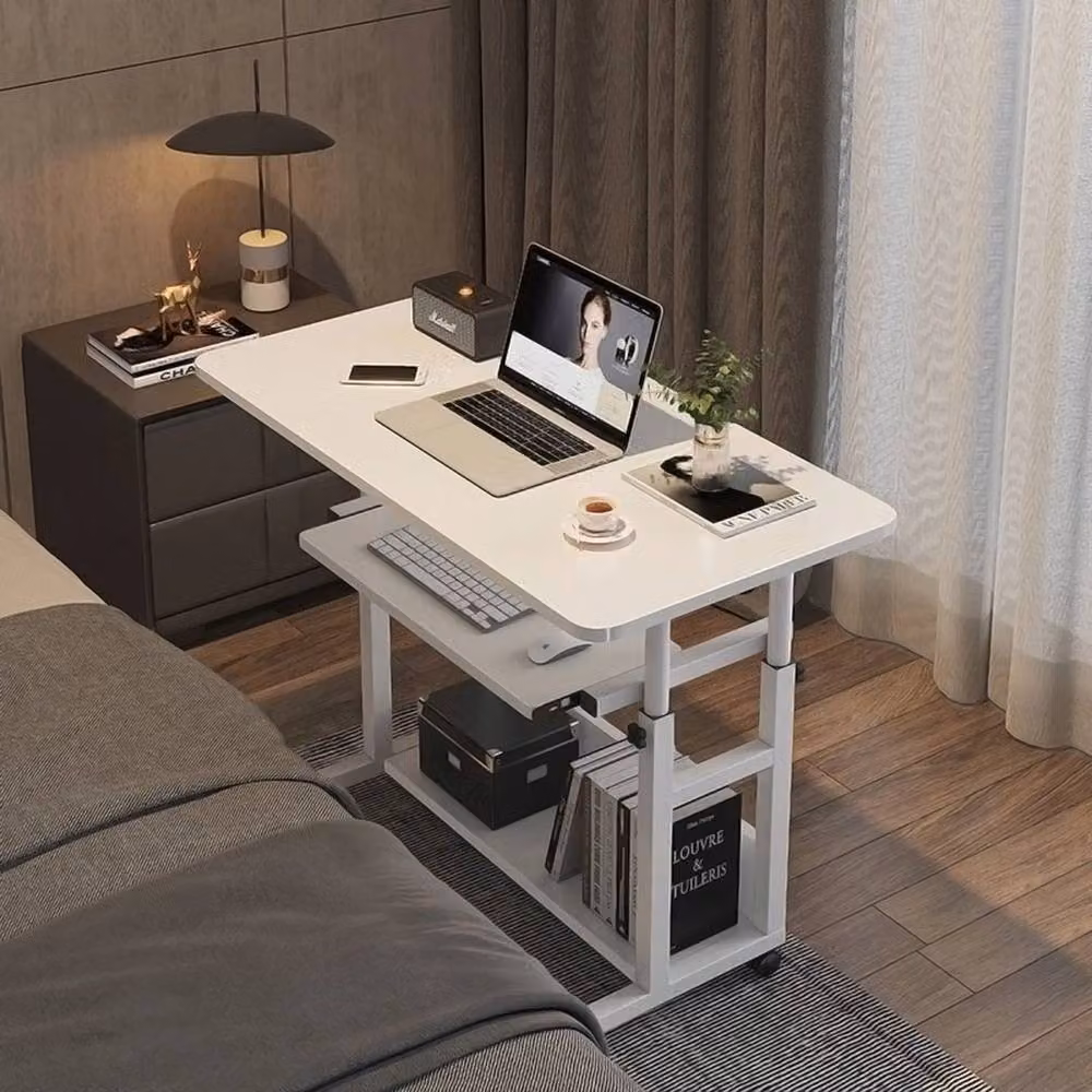 KORVIXA White Height Adjustable Mobile Computer Desk W/D/H: 100 x 100 x 85 cm – 3