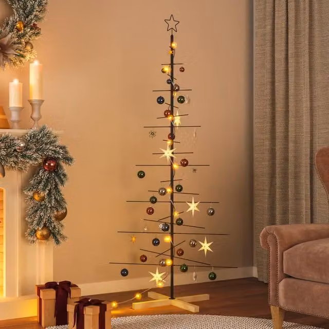 Berkfield Home Modern Metal Christmas Tree with Wooden Base, Black, Height: 180 cm – 1