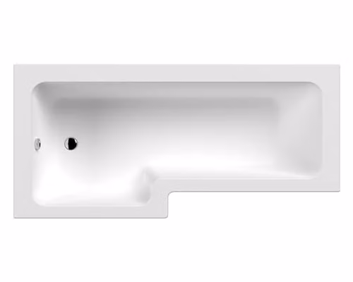 nuie NSK801S Modern L-Shaped Square Shower Bath with Legs, Left Hand, White, W/D/H: 1800 x 850 x 390 mm