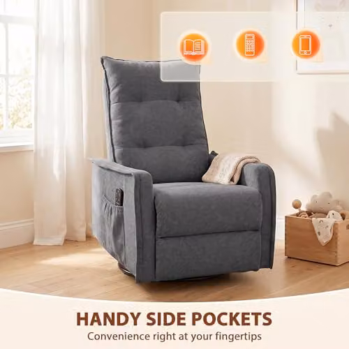 HOMCOM 360 Degree Swivel Recliner Armchair with Massage and Heat in Dark Grey – 6