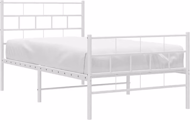 Berkfield Home Metal Bed Frame with Headboard and Footboard in White, W/D/H: 100 x 200 cm