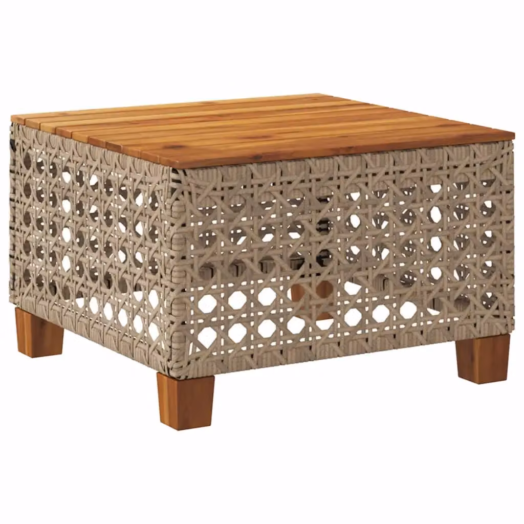 Berkfield Home Garden Table in Beige Poly Rattan and Acacia Wood, W/D/H: 55 x 55 x 36 cm – 2