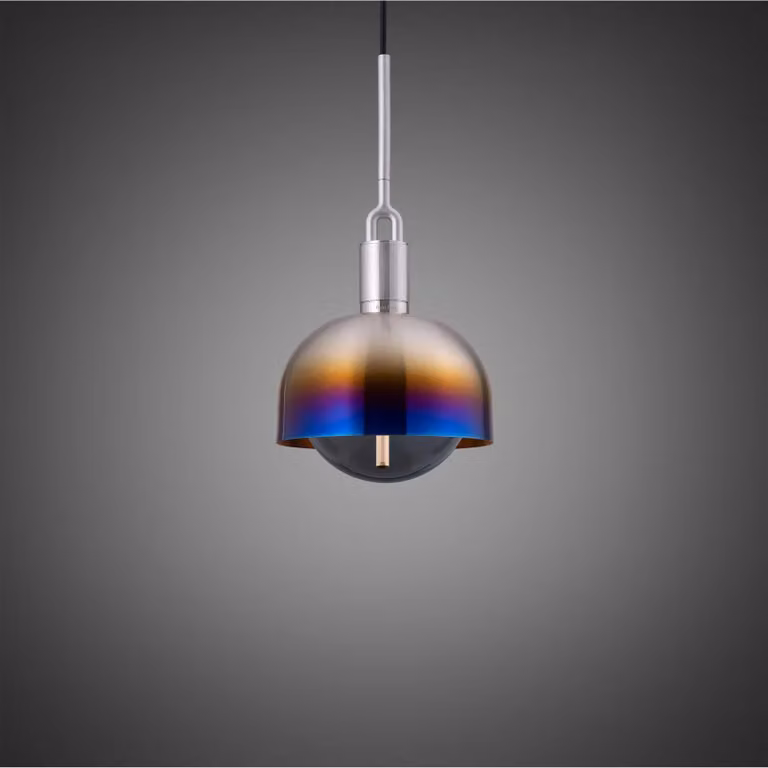 Buster + Punch Forked Pendant Light with Smoked Glass Sphere in Black and Silver