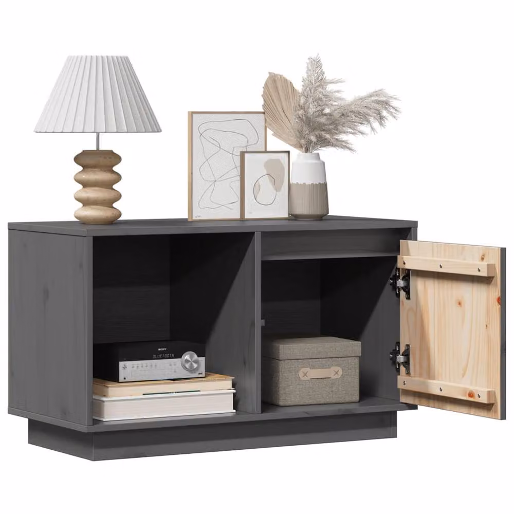 Berkfield Home Rustic Grey Solid Wood Pine TV Cabinet W/D/H: 74 x 35 x 44 cm – 3