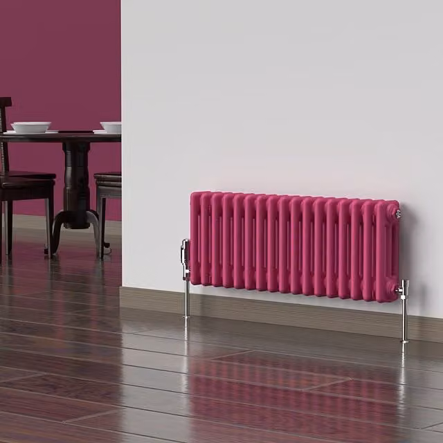 Lux Heat Horizontal 3-Column Steel Radiator in Barbie Pink, W: 30.0 cm, H: 78.5 cm