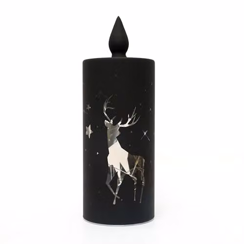 Shatchi Black and Gold Christmas Decorated LED Glass Candle Lantern, H 27 cm x W 10 cm x D 10 cm – 2