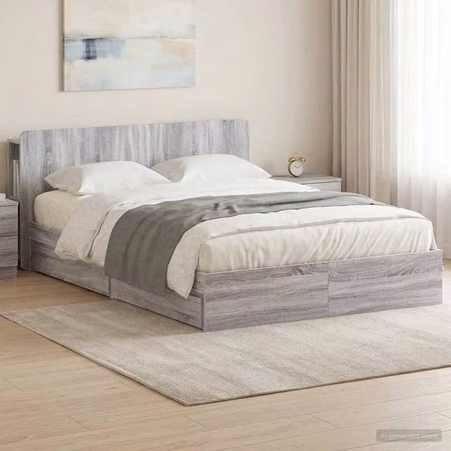 Berkfield Home Modern Bed Frame with Storage Drawers in Grey Sonoma, Engineered Wood, 160 x 200 cm