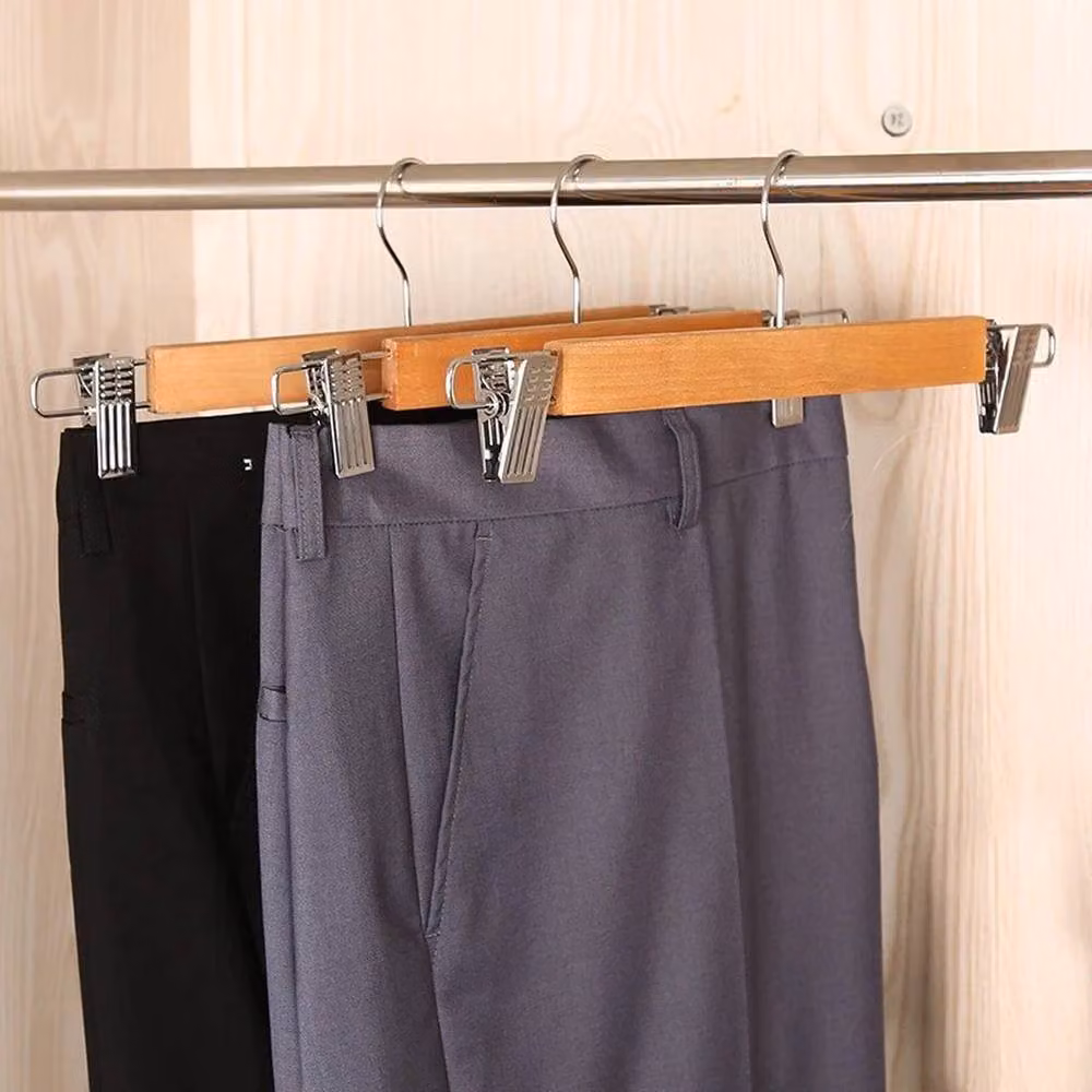 FLAVORA 24-Piece Brown Wooden Clothes Hangers with Non-Slip Stainless Steel Clips – 2
