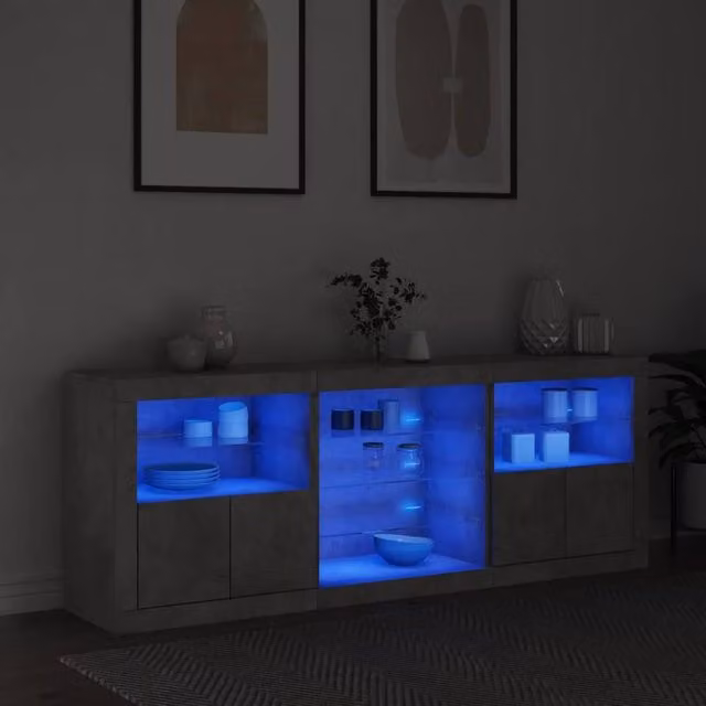 Berkfield Home Modern Sideboard with Integrated LED Lights in Concrete Grey, W: 181.5 cm, D: 37 cm, H: 67 cm – 1