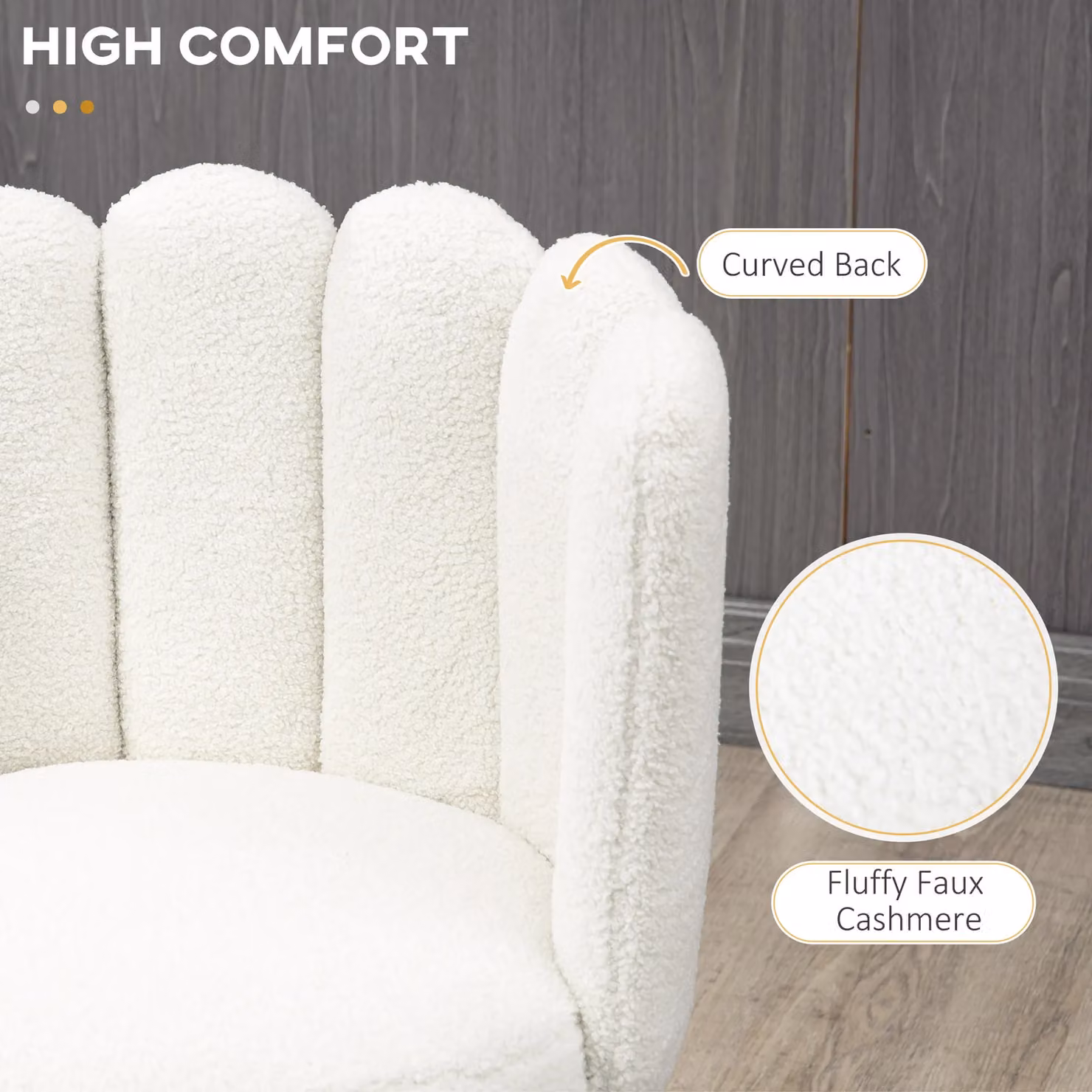 HOMCOM Set of 2 Modern Boucle Shell Bar Stools with Metal Base in Cream – 4