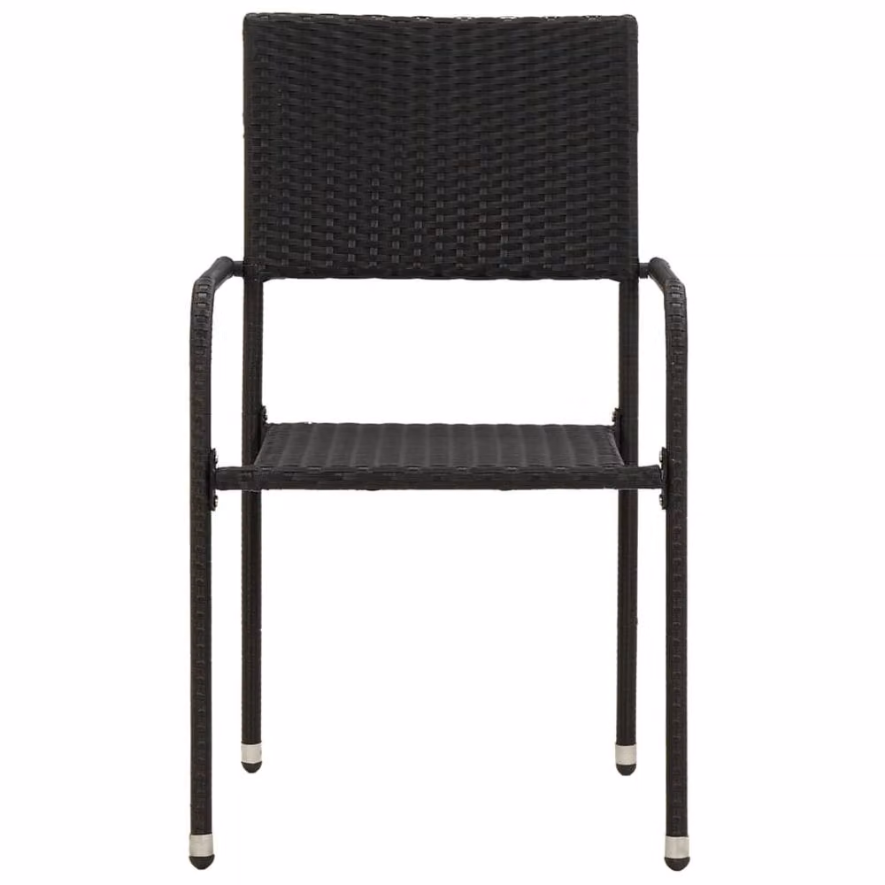 Berkfield Home 7 Piece Black Poly Rattan Outdoor Dining Set with Acacia Wood Table – 3