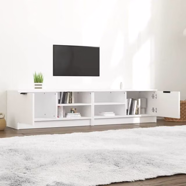 Berkfield Home Set of 2 Modern White Matt TV Cabinets in Engineered Wood, W: 80 cm, D: 35 cm, H: 36.5 cm