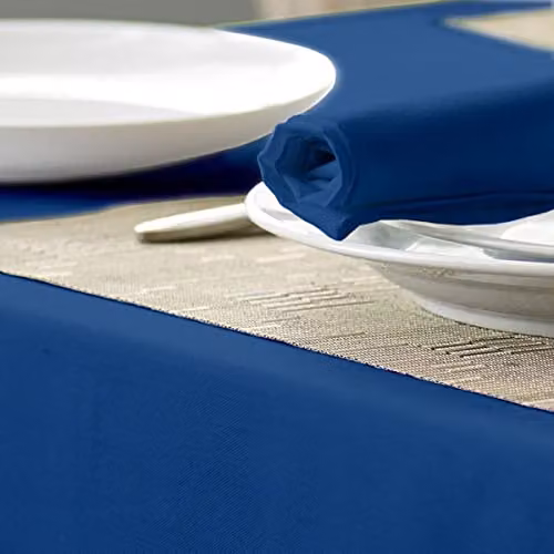 Vision Linens Plain Round Polyester Tablecloth in Blue, Diameter: 132 cm – 2