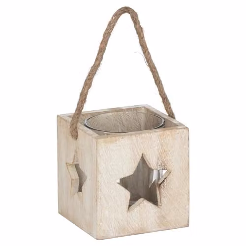 Hill Interiors Washed Wood Star Tealight Candle Holder, Multicolour and White, W/D/H: 10 x 8.5 x 0.45 cm – 1