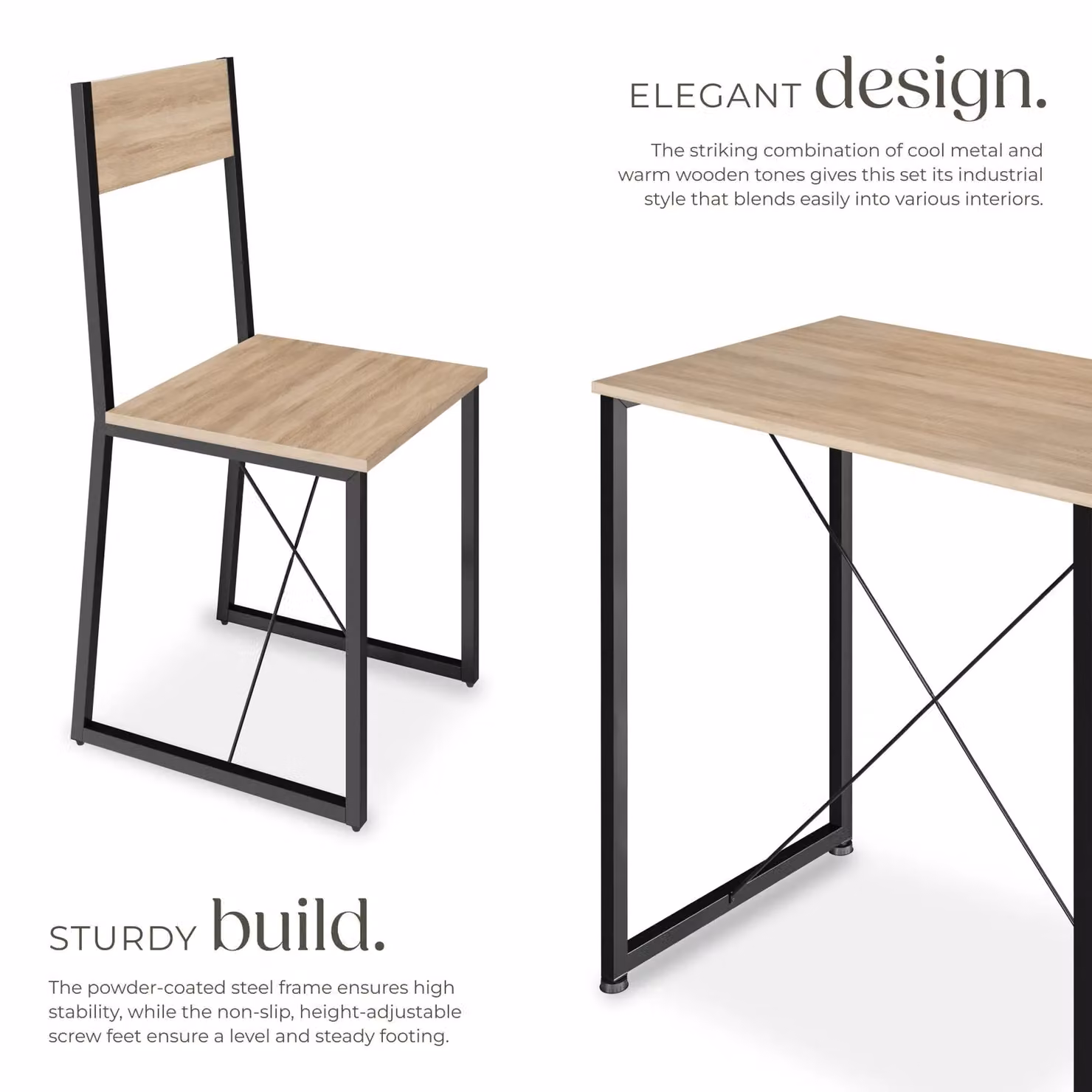 tectake Margate 3-piece Dining Table and Chairs Set in Oak and Black – 3