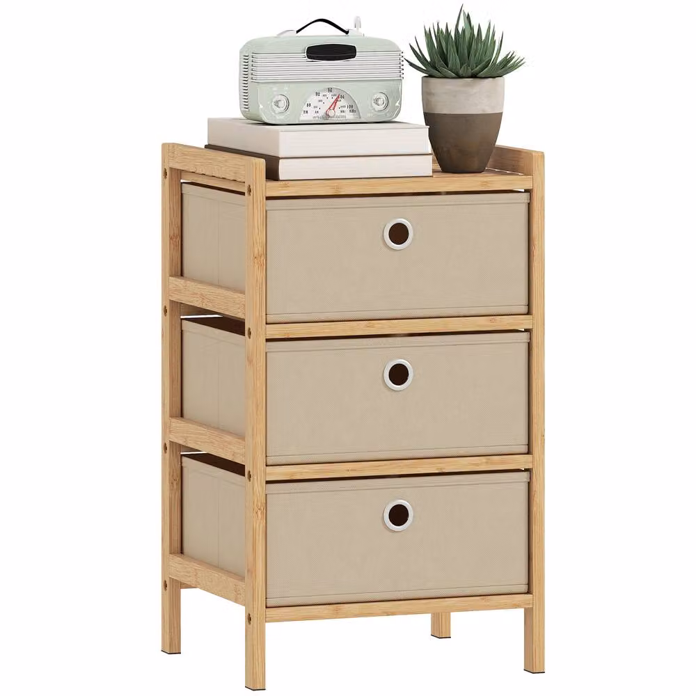HOMCOM 3-Drawer Chest of Drawers with Bamboo Frame, White – 2