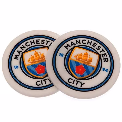 Manchester City FC Non-Slip Silicone Coaster Set, Pack of 2, White, Diameter: 10.16 cm