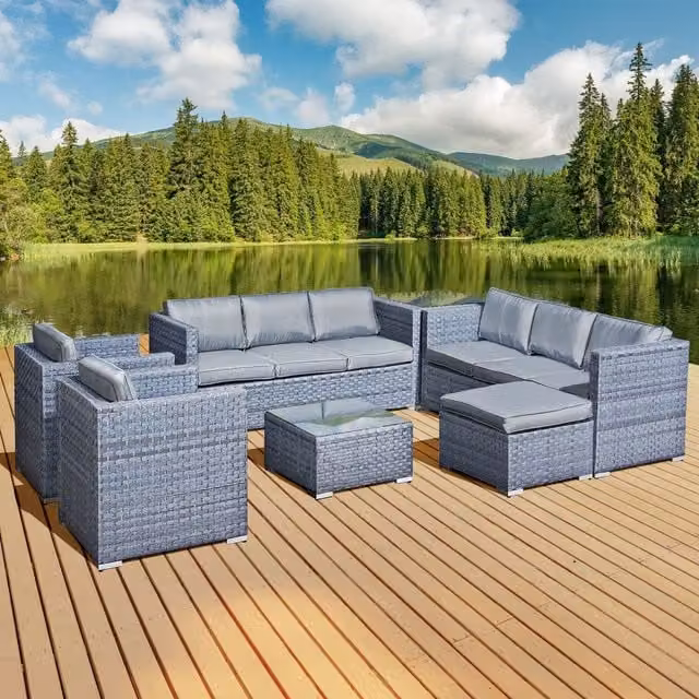 Oseasons Malta 9 Seat U-Shape Rattan Garden Set in Ocean Grey