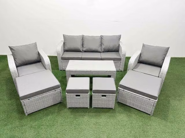 Fimous PE Wicker Rattan 3 Seater Sofa Set with Coffee Table in Light Grey