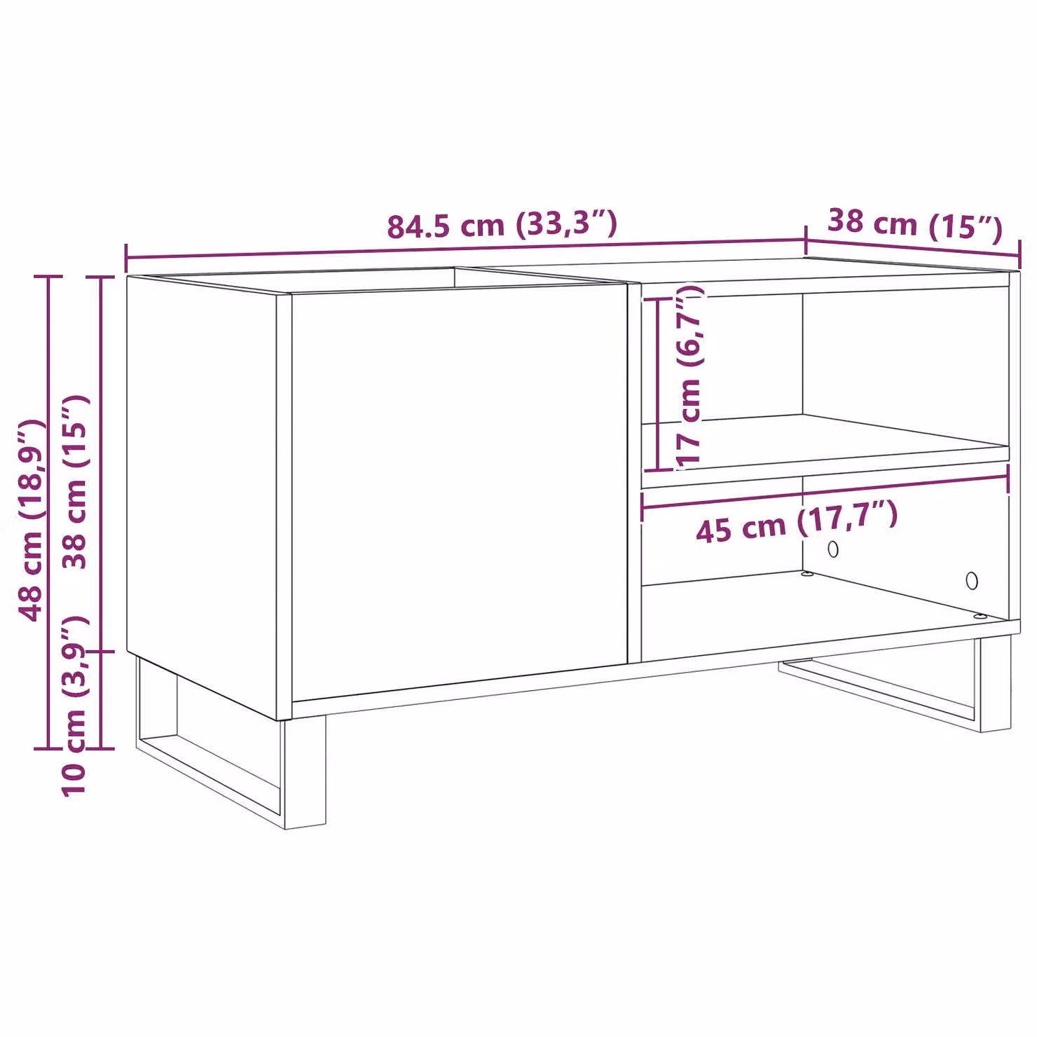 Berkfield Home Modern Record Cabinet in Black Oak, W: 84.5 cm, D: 38 cm, H: 48 cm – 7