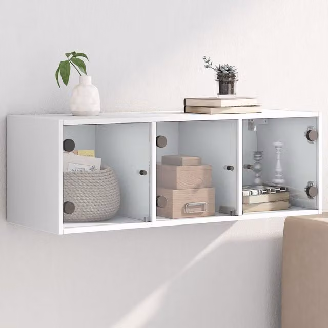 Berkfield Home Wall Mounted Cabinet with Glass Doors in White, W: 102 cm, D: 35 cm, H: 35 cm