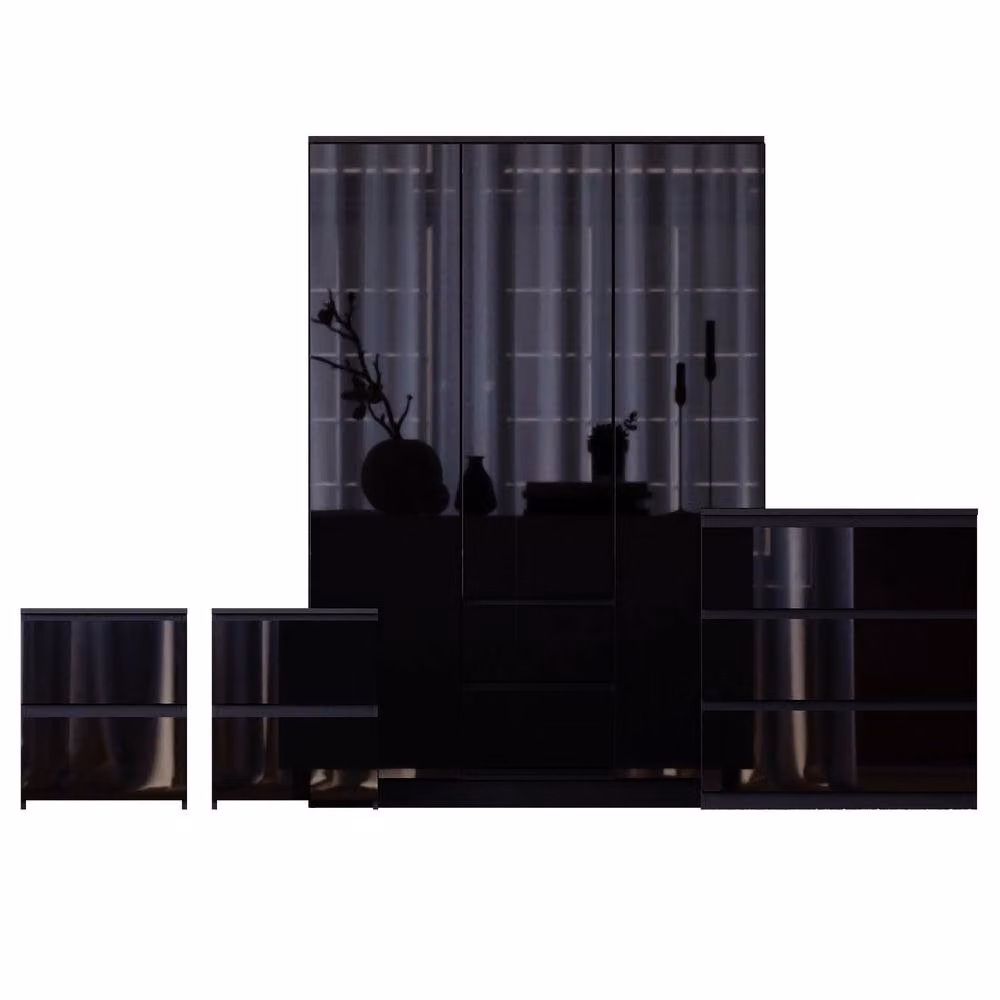 Vida Designs Glinton 4 Piece Modern Glossy Black Bedroom Set – 2
