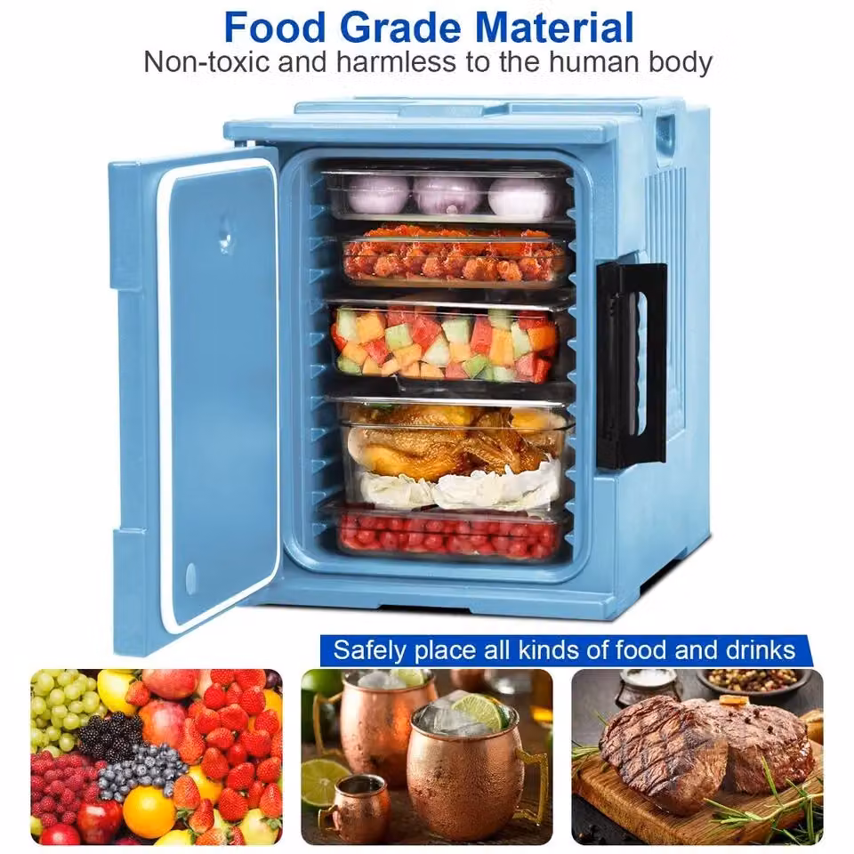 Costway Portable Insulated End-Loading Food Pan Carrier, Blue, Holds 6 Full-Size Pans – 5