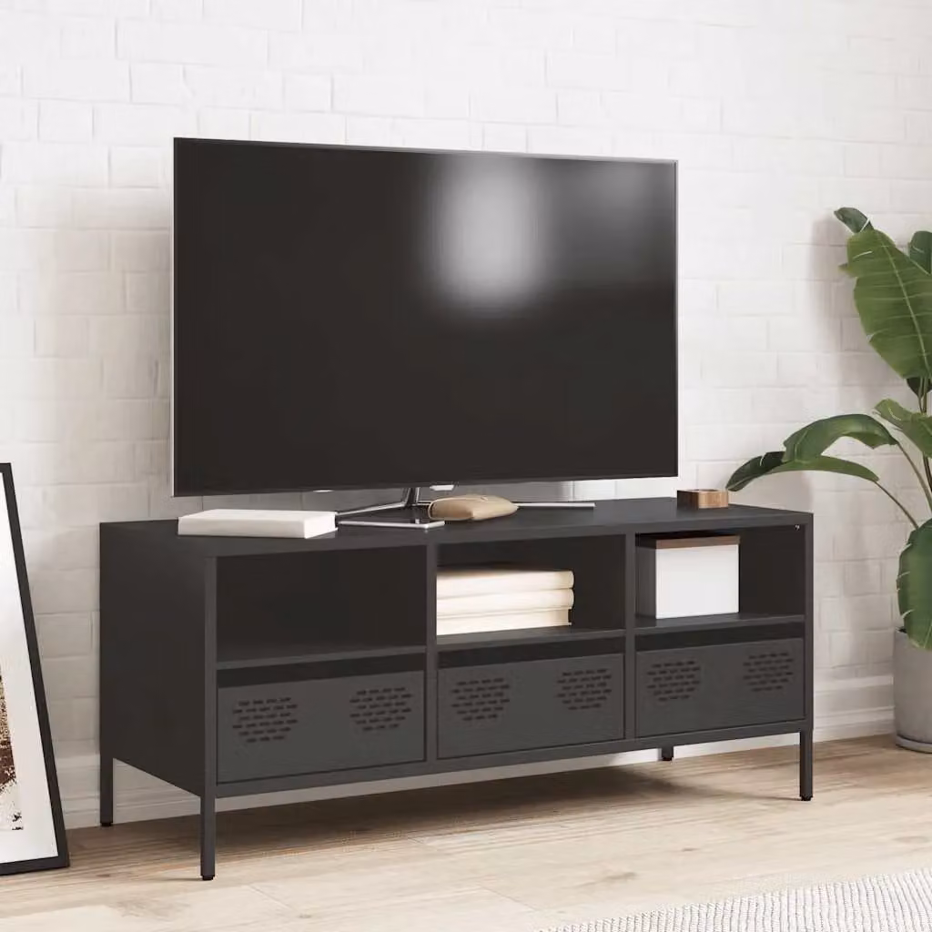 Berkfield Home Industrial TV Cabinet in Matt Black Metal, W: 101.5 cm, D: 39 cm, H: 43.5 cm – 3