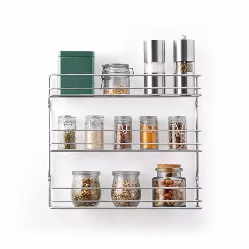 Metaltex Pepito 3-Tier Wall Mounted Metal Spice Rack Organizer in Silver