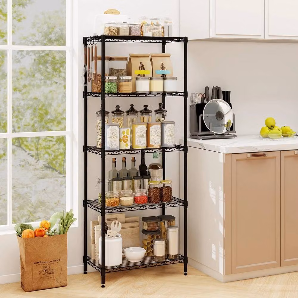 KORVIXA 5-Tier Adjustable Metal Storage Shelves in Black, Width: 100 cm – 3