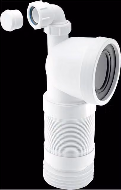 McAlpine 90 Degree Flexible WC Connector with Universal Vent Boss in White – 1