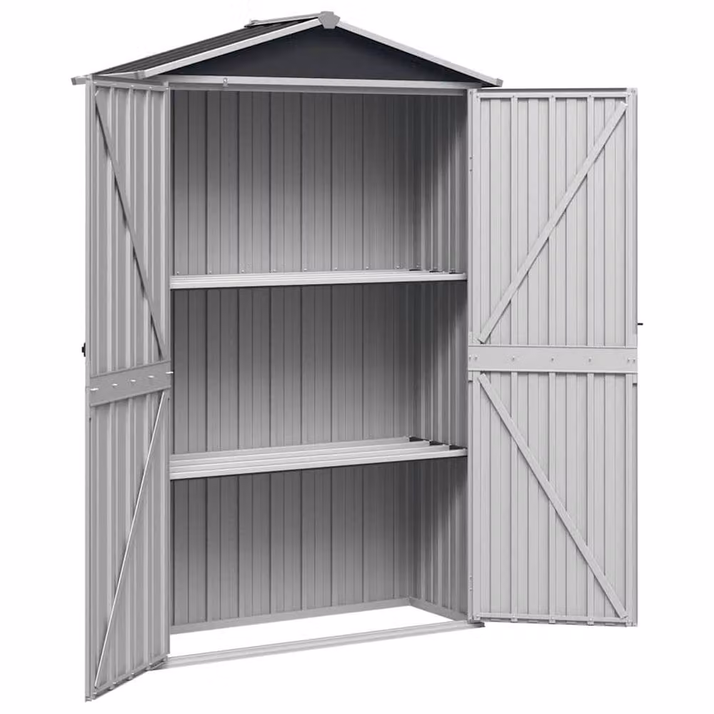 Berkfield Home Anthracite Galvanised Steel Garden Shed with Double Doors and Internal Shelving, W/D/H: 116 x 45 x 175 cm – 4