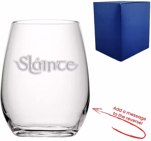 Uniqueful Personalised Slainte Celtic Design Stemless Wine Glass in Clear