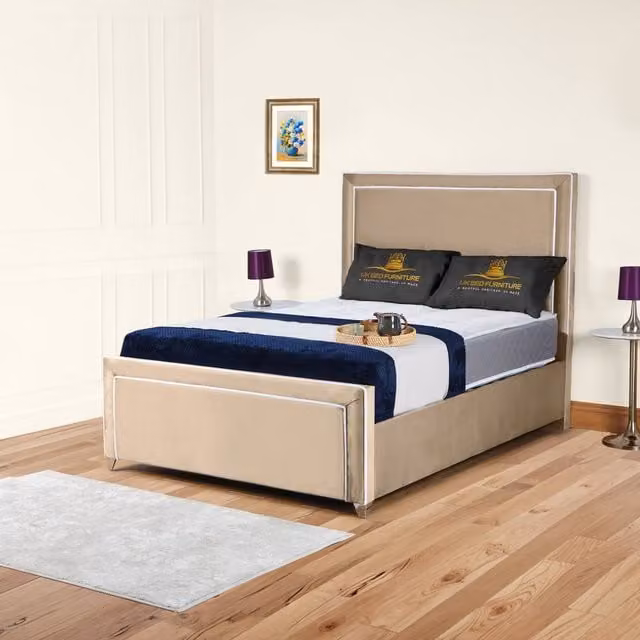 UK Bed Furniture Ariana Ottoman Gas Lift Upholstered Velvet Bed in Beige, Size: Single (90 x 190 cm)