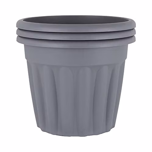 Wham Vista Round Plastic Garden Planter Tubs, Grey, Pack of 3, Diameter: 50 cm, Height: 40 cm – 2
