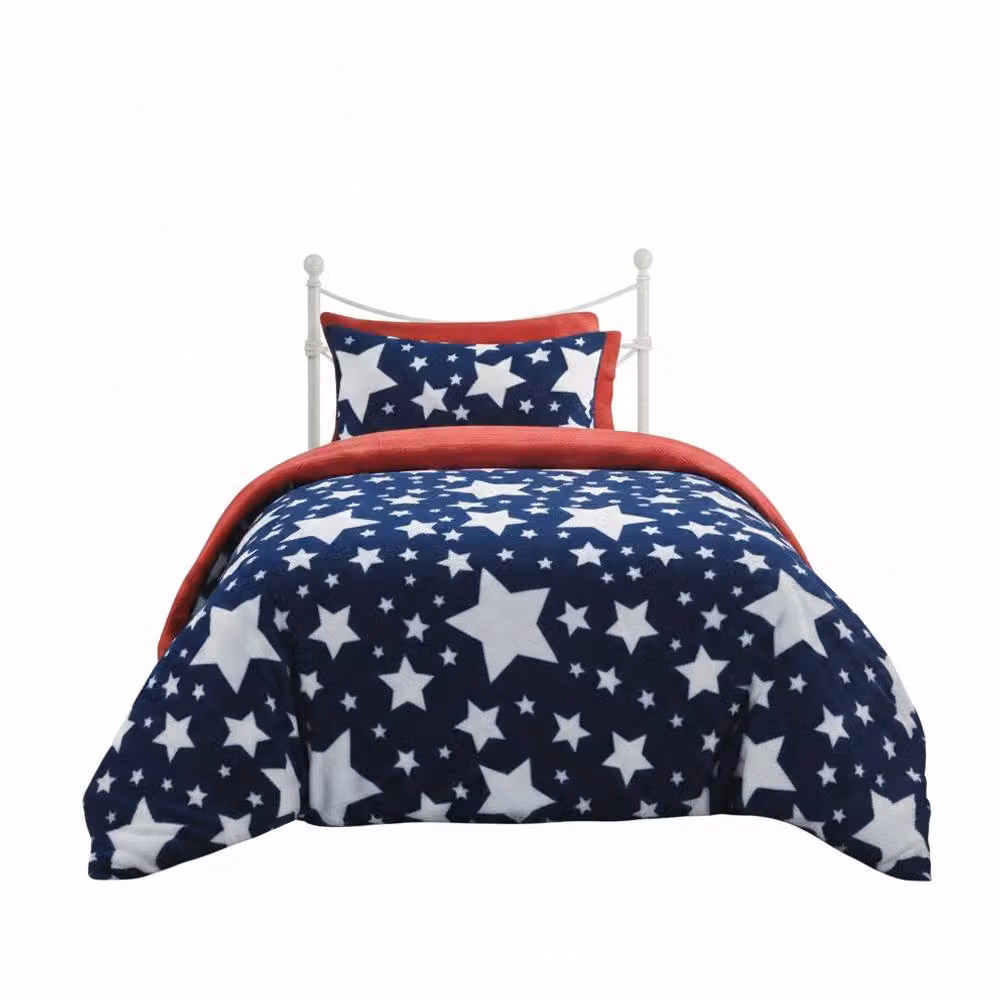 Snug City Stars Kids Teddy Duvet Cover and Pillowcase Set in Blue, Single (90 x 200 cm) – 2