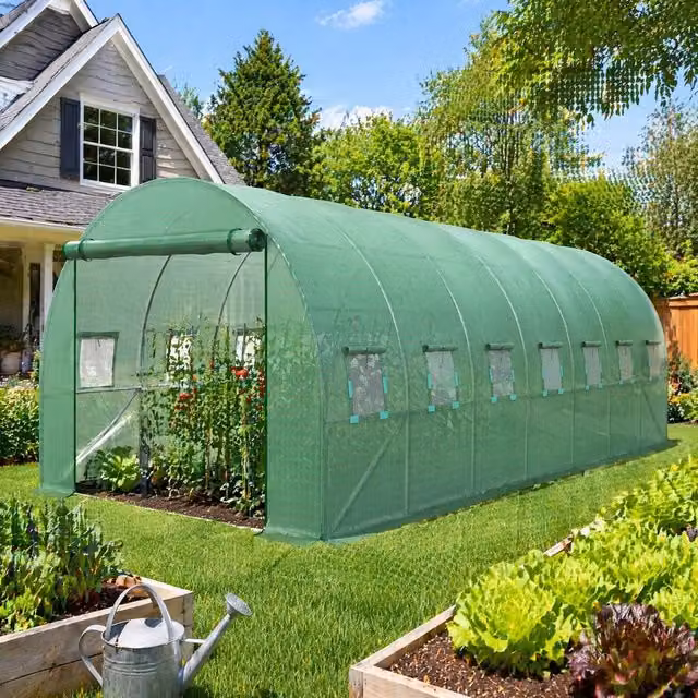 STILVORA Green Plastic Greenhouse Replacement Cover with Roll-Up Windows, W 6 m x D 3 m
