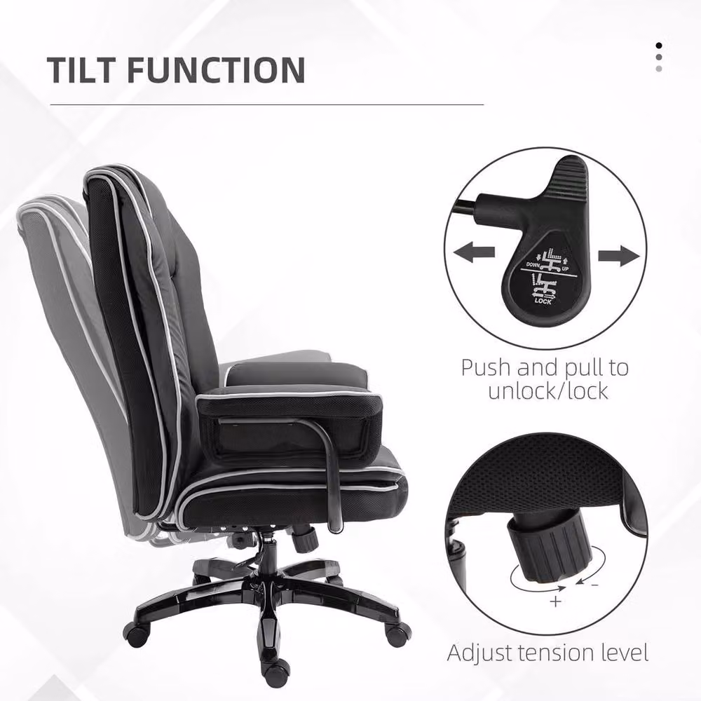 NESTLUNE Black Synthetic Leather High Back Executive Office Chair with Armrests and 360 Degree Swivel – 3
