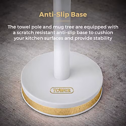 Tower Cavaletto Freestanding Mug Tree and Towel Pole Set with Anti-Slip Base, White and Gold – 3