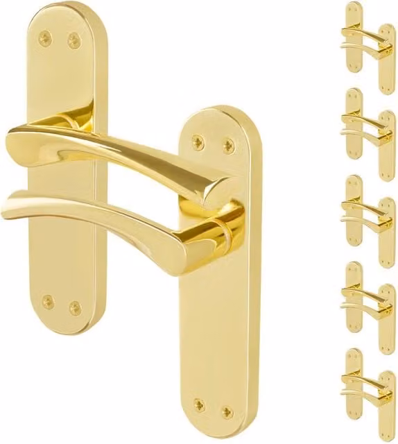 AFIT Polished Brass Twist Internal Lever Door Handles with Backplate, Gold, 6 Pairs, W/H: 150 x 150 mm
