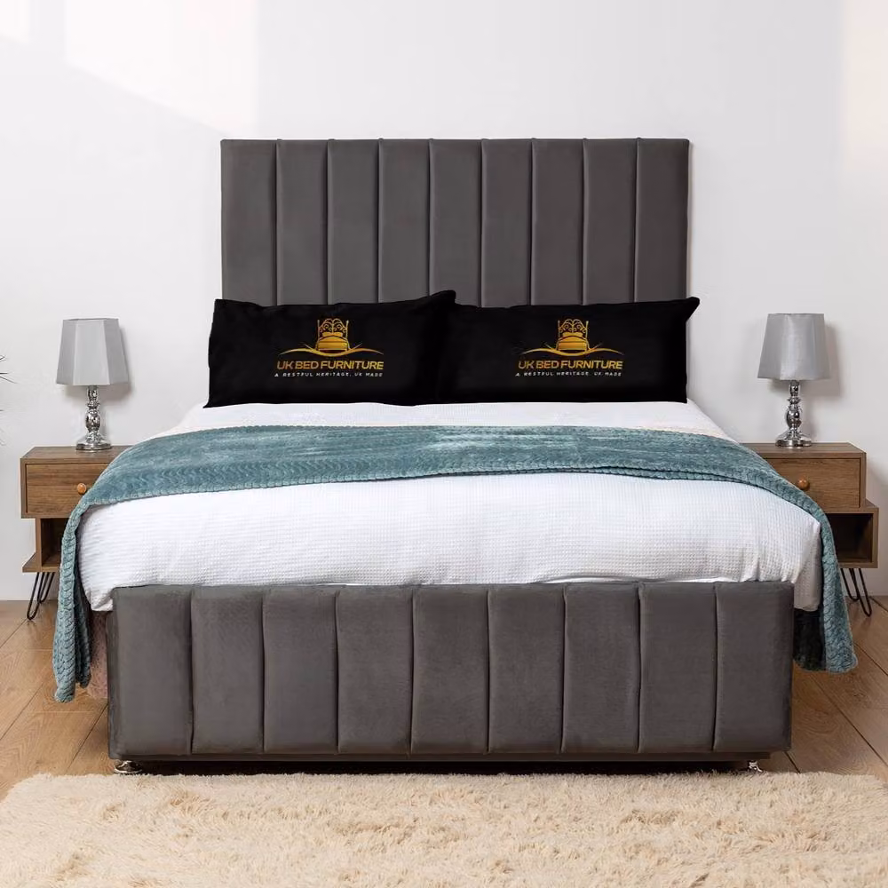 UK Bed Furniture Falcon Divan Bed with 4 Drawers and Upholstered Fabric Headboard in Anthracite Grey, W/D/H: 200 x 200 cm – 2