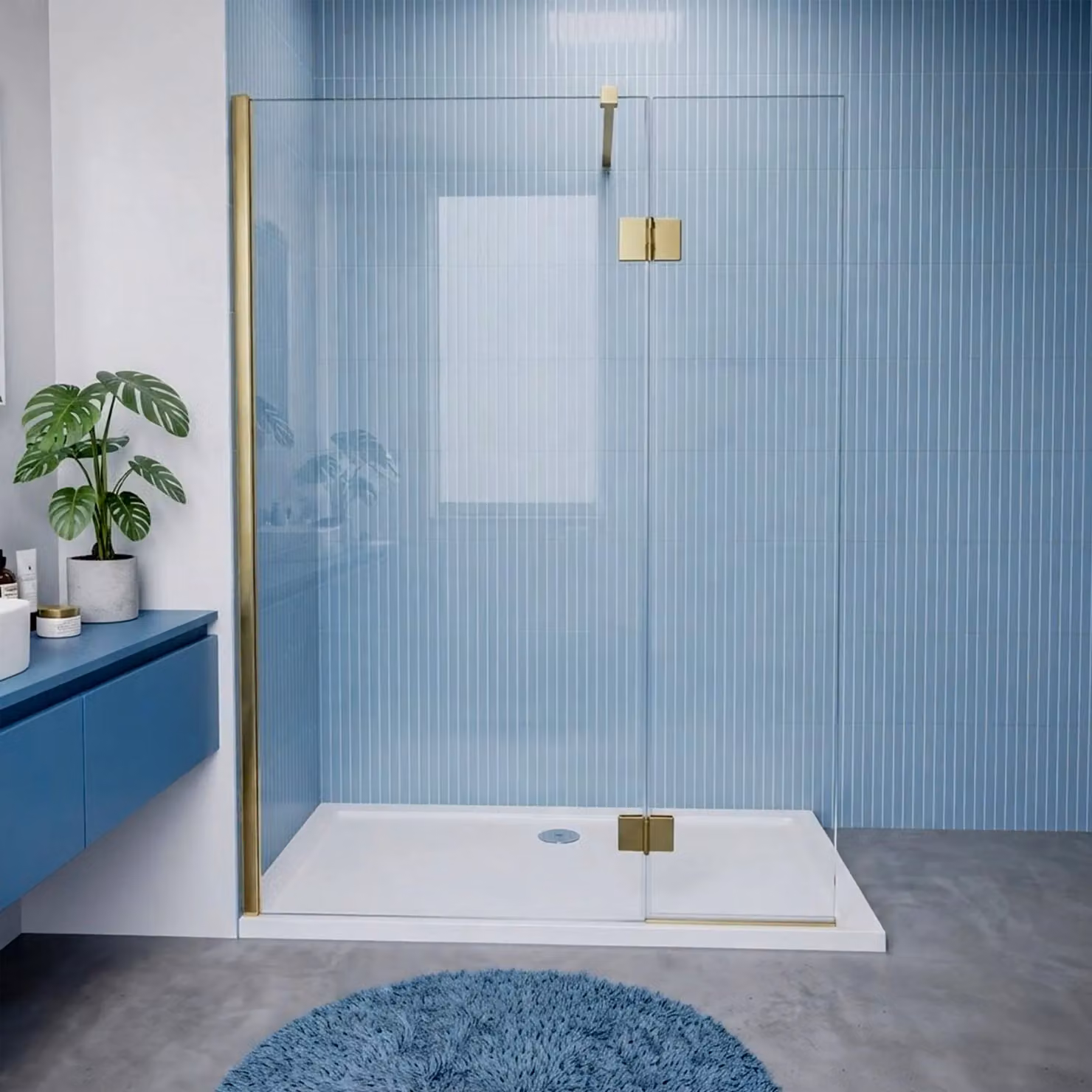 Balterley 8mm Clear Wetroom Safety Glass Return Screen, Gold, W: 21.5 cm, H: 185 cm – 2