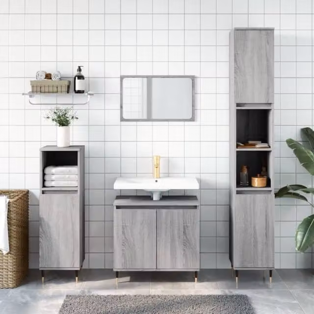 Berkfield Home Grey Sonoma Bathroom Cabinet W: 58 cm, D: 33 cm, H: 60 cm