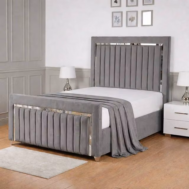Living Comfort Bedz Chrome Edge Ottoman Gas Lift Storage Bed in Grey, Super King, W/D/H: 200 x 200 cm