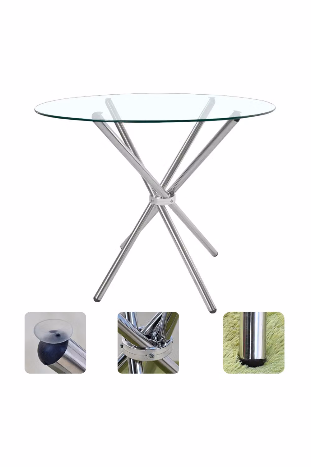 Living and Home Crossover Round Tempered Glass Dining Table in Transparent, Dia: 88 cm, H: 75 cm – 4
