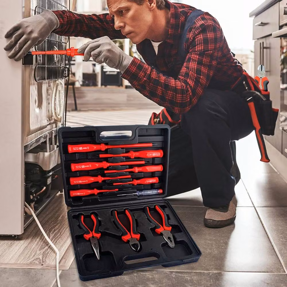 BARGAINS-GALORE 11-Piece Red Screwdriver and Pliers Set with Voltage Tester, Slotted, Phillips and Long Nose Tools, Made from Chrome Vanadium Steel – 2
